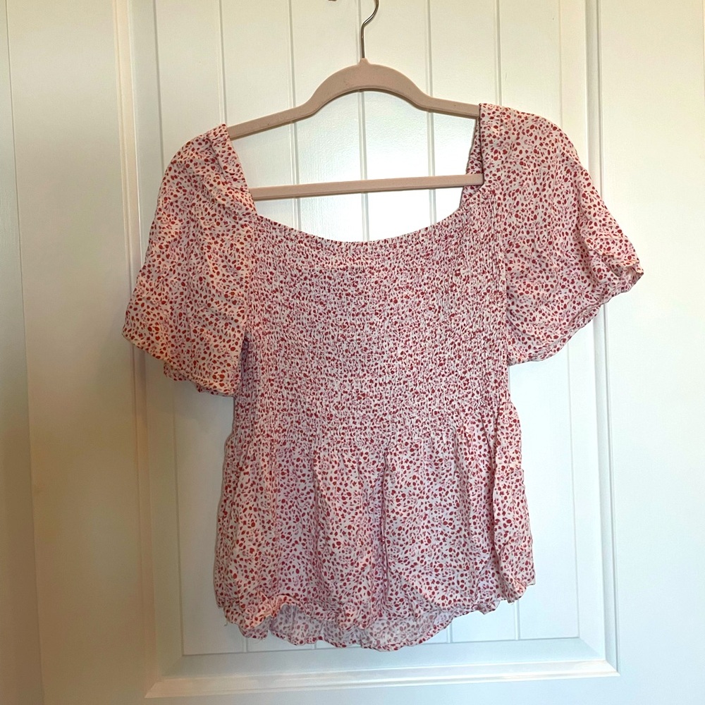 Pink/White Puff Sleeve Top
